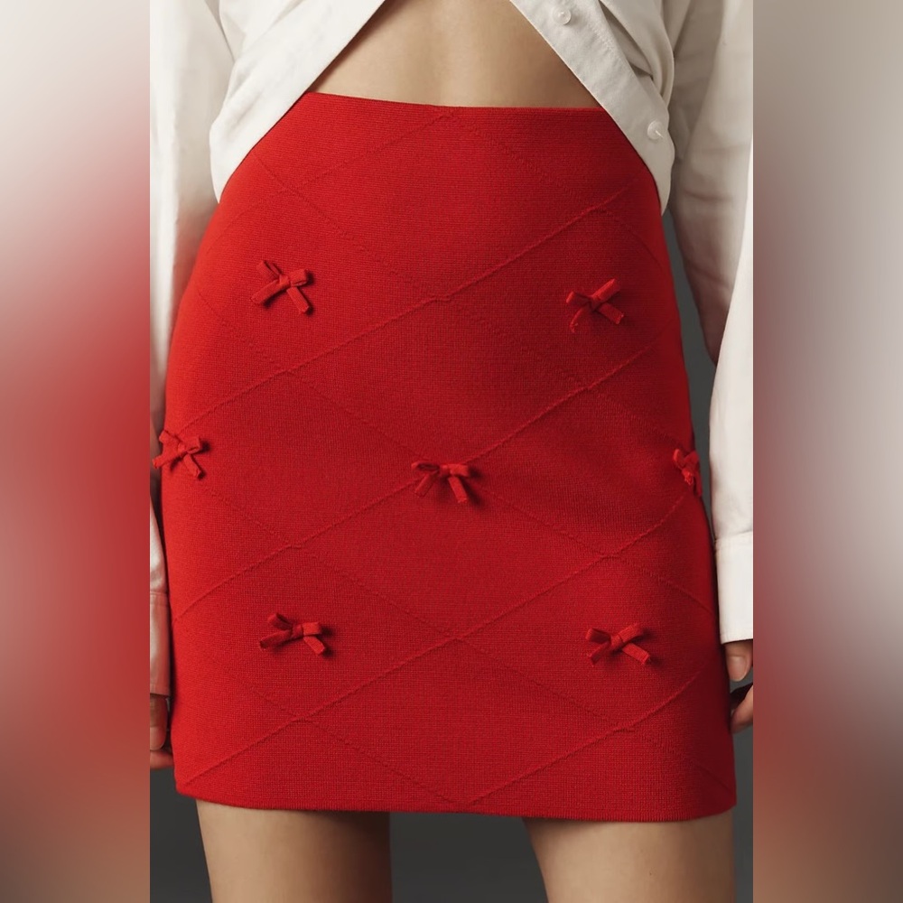 Maeve Anthropologie Vibrant Red Bow-Detail Pencil mini Skirt